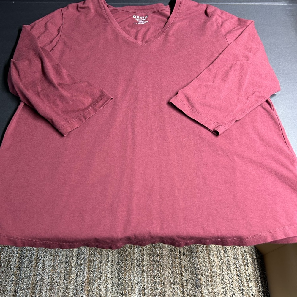 Orvis Women's‎ Maroon V Neck Tunic Top 3/4 sleeves
